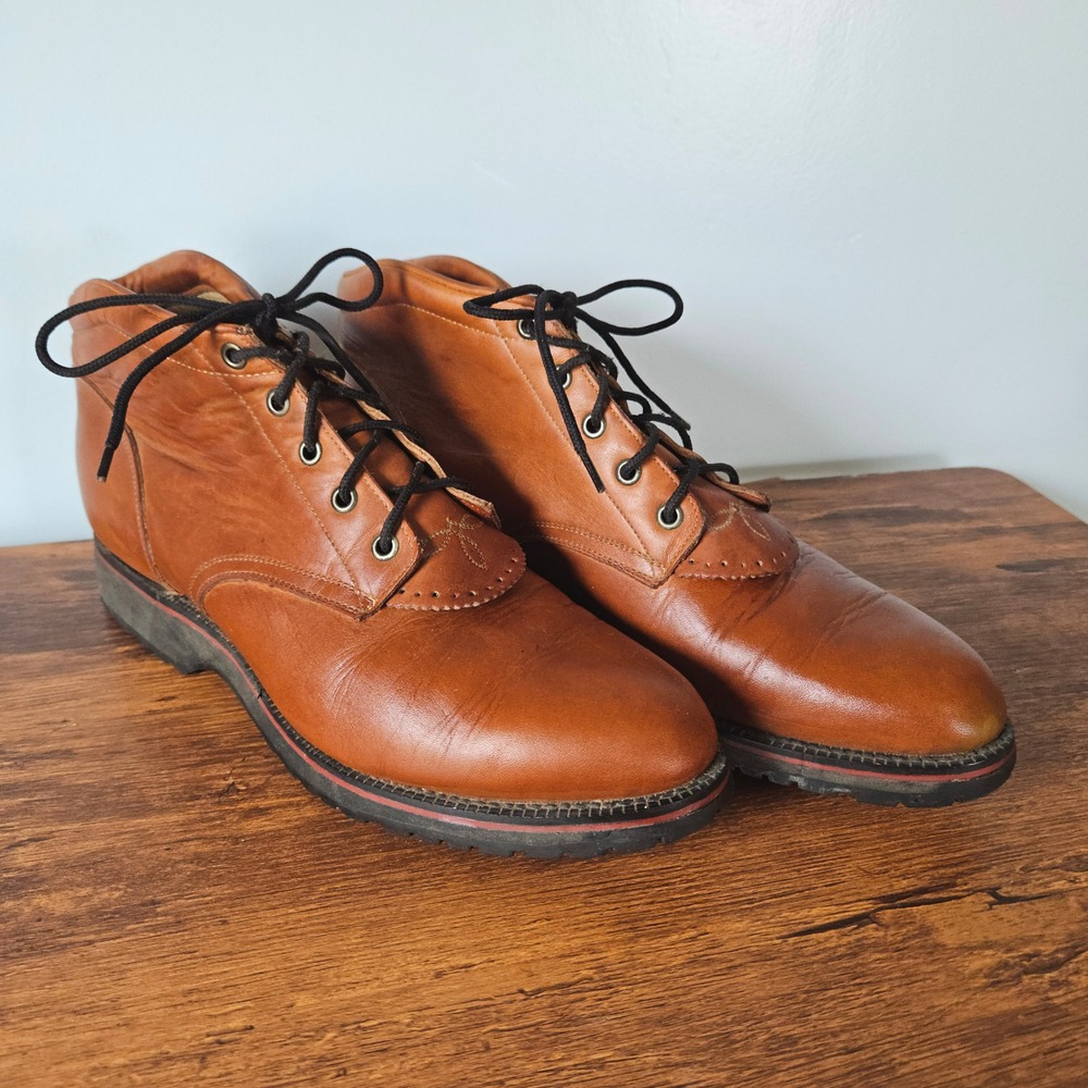 Vintage Tony Lama Mens Brown Leather Kiltie Lace Up Ankle Boots Size 10 D